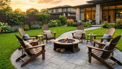A beautiful backyard featuring newly installed diy patio pavers and a cozy seating area.