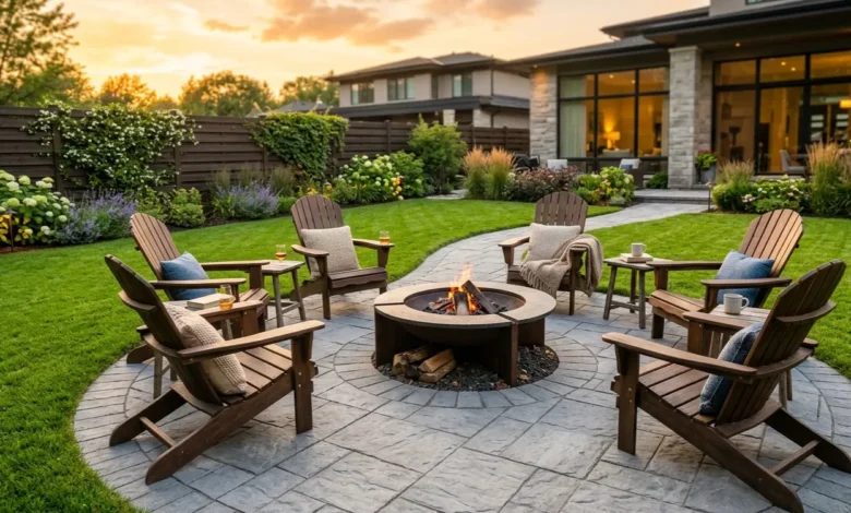 A beautiful backyard featuring newly installed diy patio pavers and a cozy seating area.