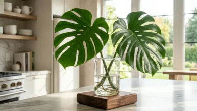A beautiful glass propagation station displaying the perfect setup for propagating your Monstera at home.