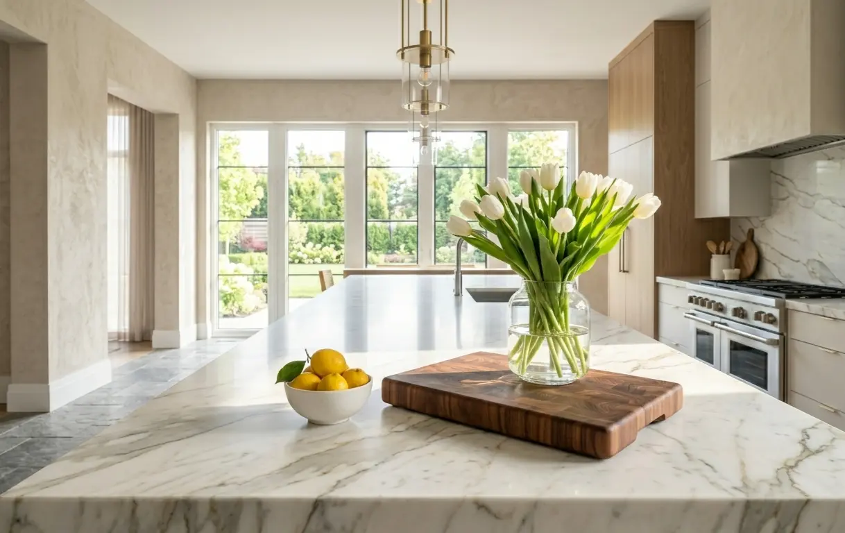 A clean kitchen counter utilizing the three-item rule based on professional home staging tips.
