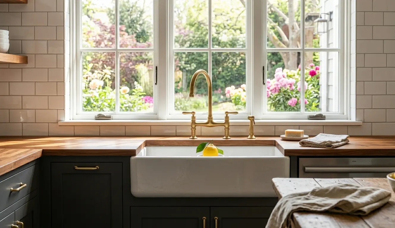 A sink and window area designed perfectly for a Low Cost Kitchen