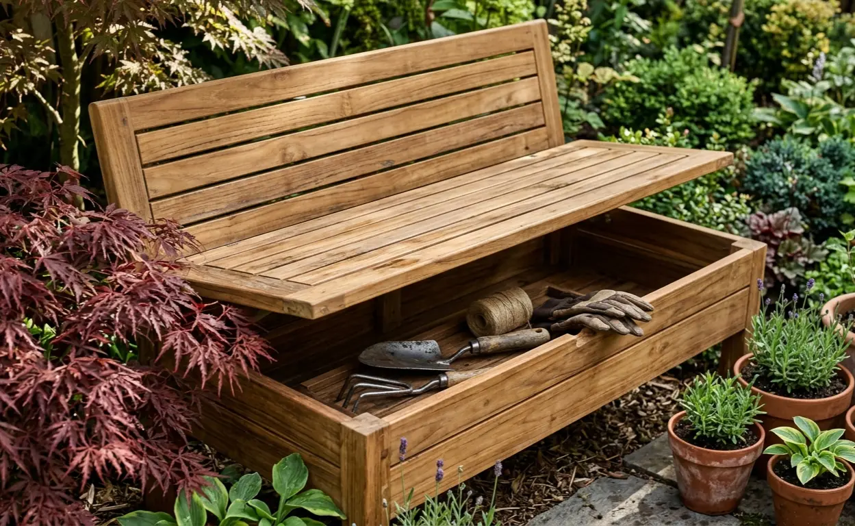 Maximizing space in small backyard landscaping with multi-functional hidden storage furniture.