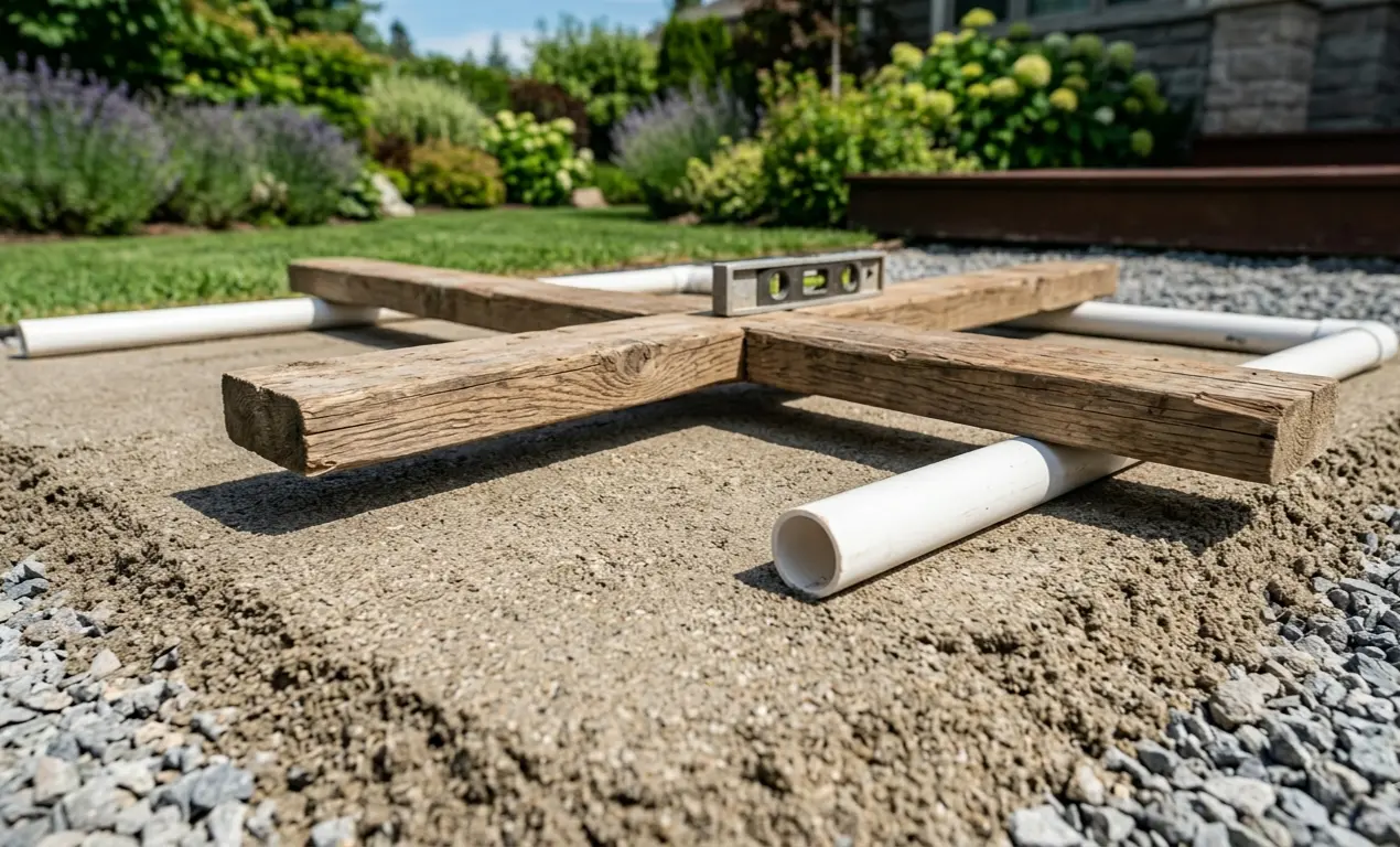 Screeding the smooth bedding sand foundation for diy patio pavers.