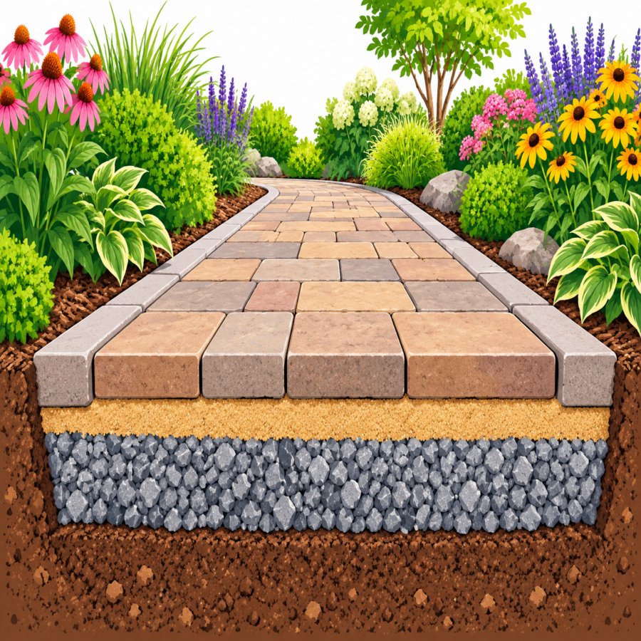 Diagram of proper paver base compaction to avoid concrete paver walkway mistakes
