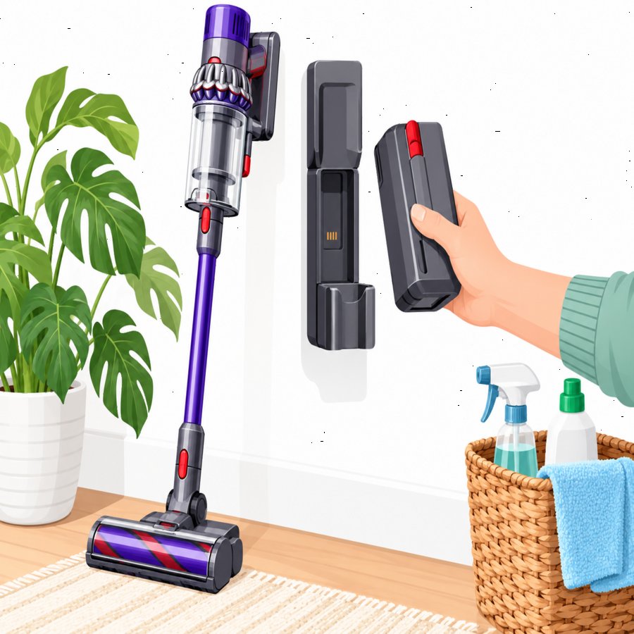 Bright home cleaning scene highlighting cordless stick vacuum mistakes and proper charging habits