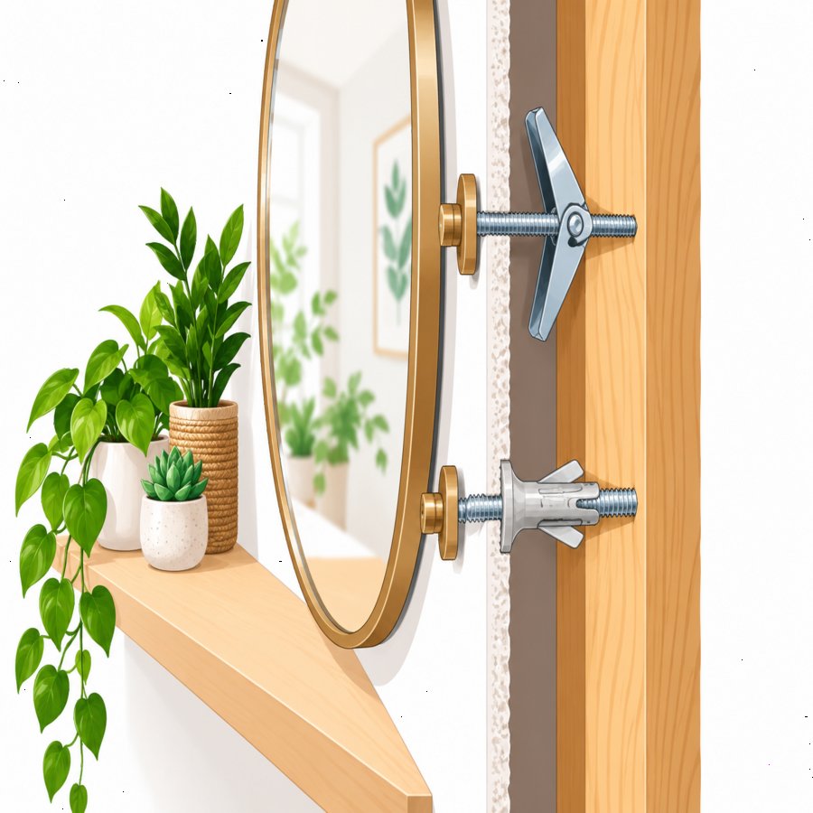 Diagram of toggle bolts and anchors preventing drywall anchoring blunders on a home wall