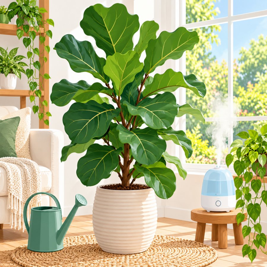 Close-up vector of fiddle leaf fig leaves dropping due to common fiddle leaf fig blunders