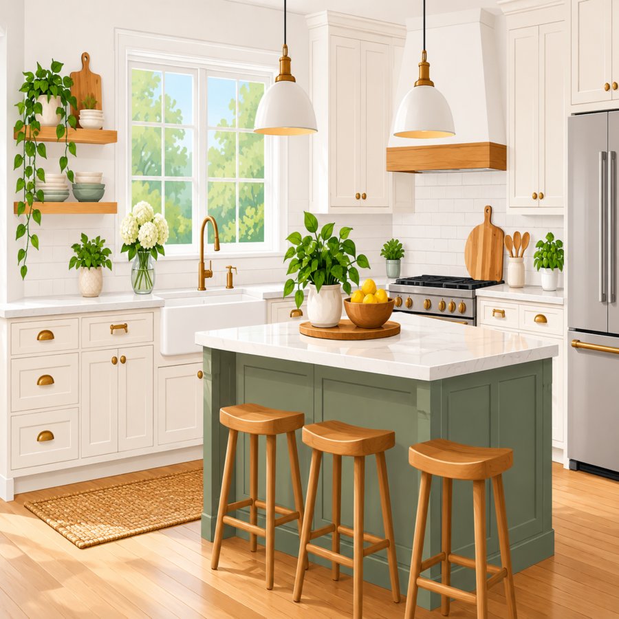 Vector illustration of a home improvement upgrades checklist in a cozy house