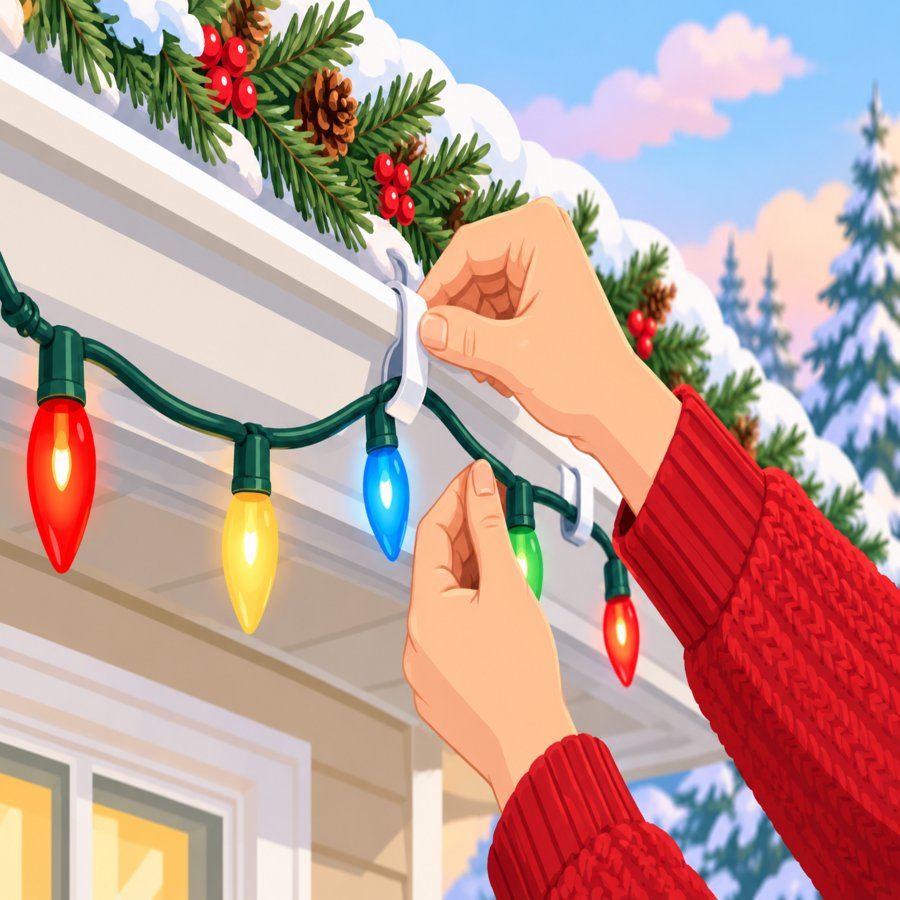 Close-up vector of roofline clips used for outdoor christmas light hanging along a gutter