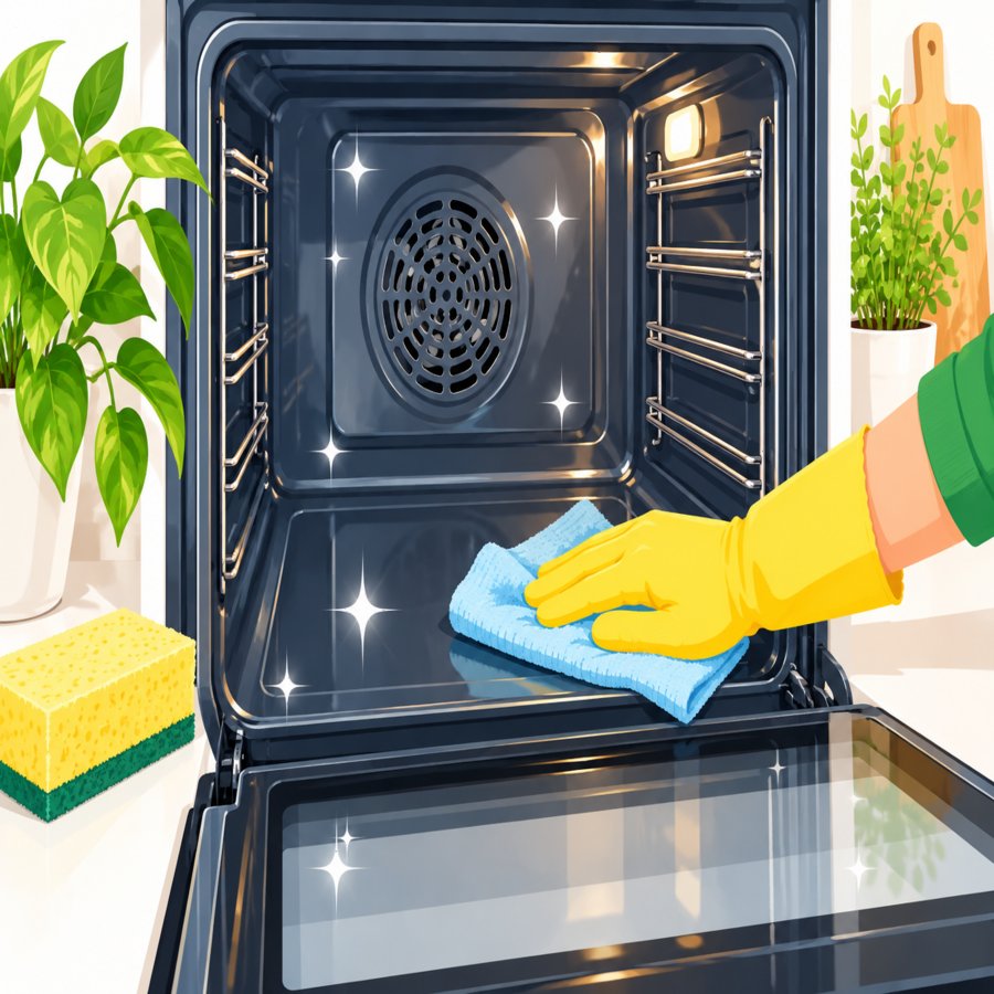 Bright kitchen scene highlighting oven cleaning mistakes and enamel care tips
