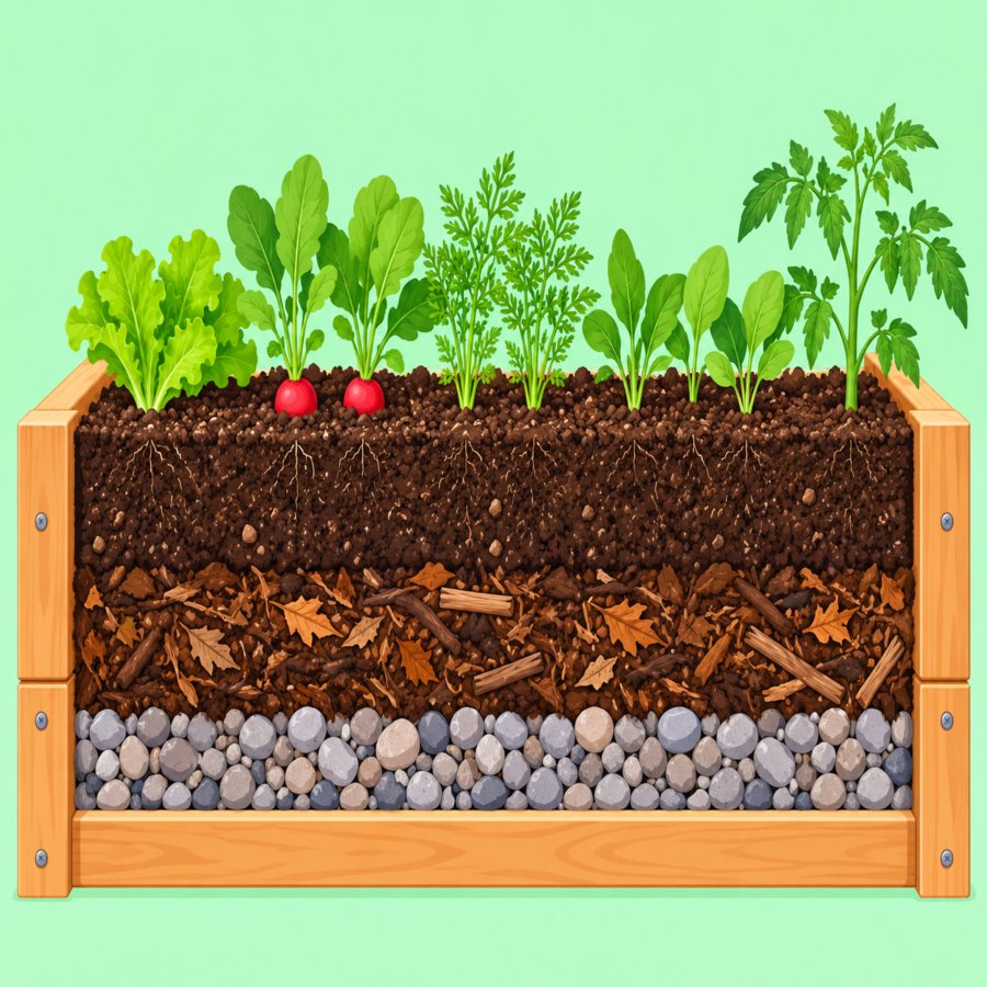 Raised garden bed mistakes shown through poor soil layering example