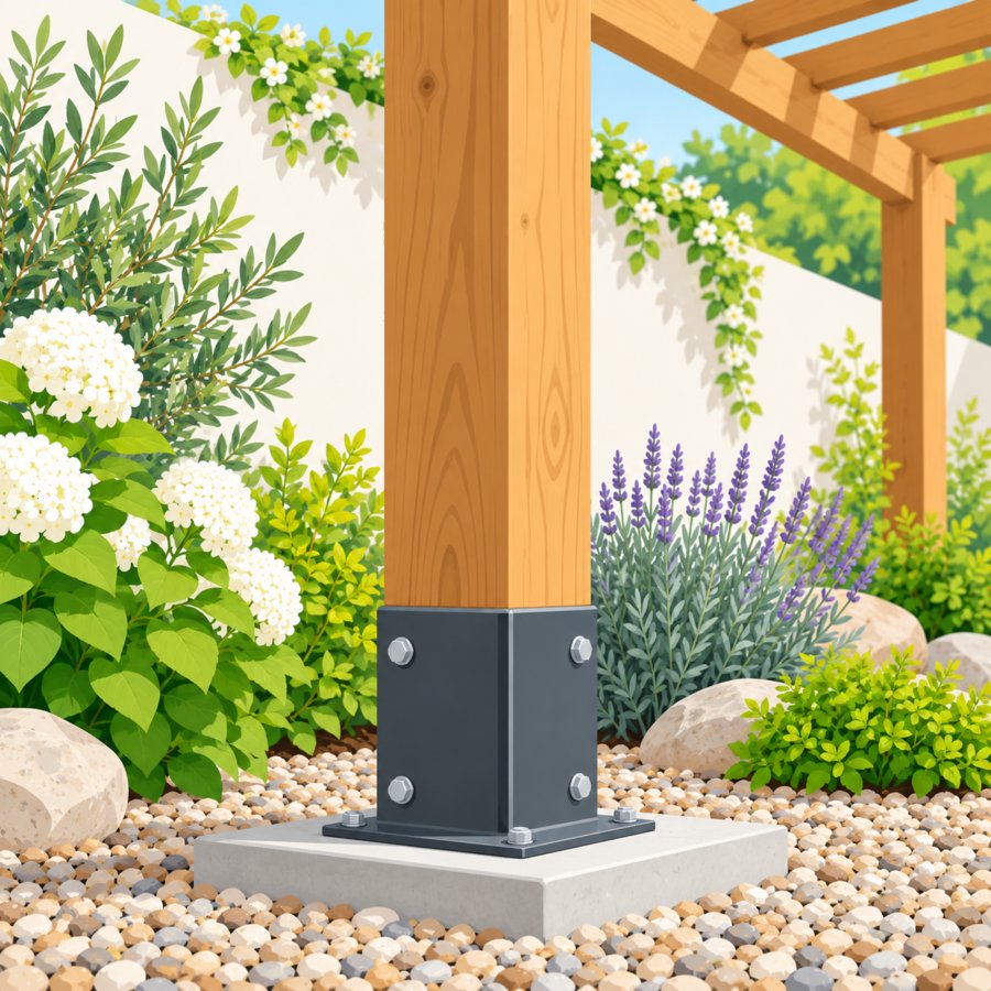 Close-up vector of pergola post showing timber pergola mistakes and moisture damage